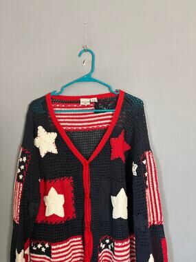 Carolina Colours Plus Patriotic Star Stripe Knit Cardigan Size 18/20